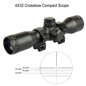 4X32 Crossbow Compact Scope with 5 Line Reticle and 1" Dovetail Scope Rings