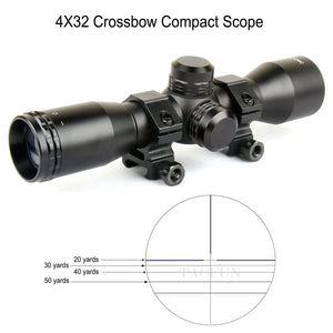 4X32 Crossbow Compact Scope with 5 Line Reticle and 1" Picatinny Scope Rings
