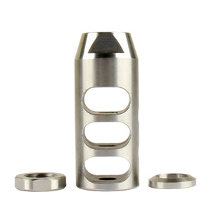 New Stainless Steel 1/2"x28 or 5/8"x24 Thread Compact Style Muzzle Brake For .223/5.56 or .308