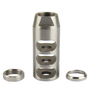 New Stainless Steel 1/2"x28 or 5/8"x24 Thread Compact Style Muzzle Brake For .223/5.56 or .308