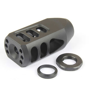 6.5 Grendel 9/16-24 TPI Tanker Muzzle Brake Exit Dia 7.5mm w/ Washer & Nut