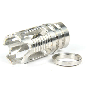 Stainless Steel 1/2"x28 or 5/8"x24 Thread Four Prong Muzzle Brake For .223/5.56 or .308