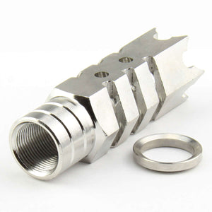 Stainless Steel 1/2"x28 or 5/8"x24 Thread Shark Muzzle Brake For .223/5.56 or .308